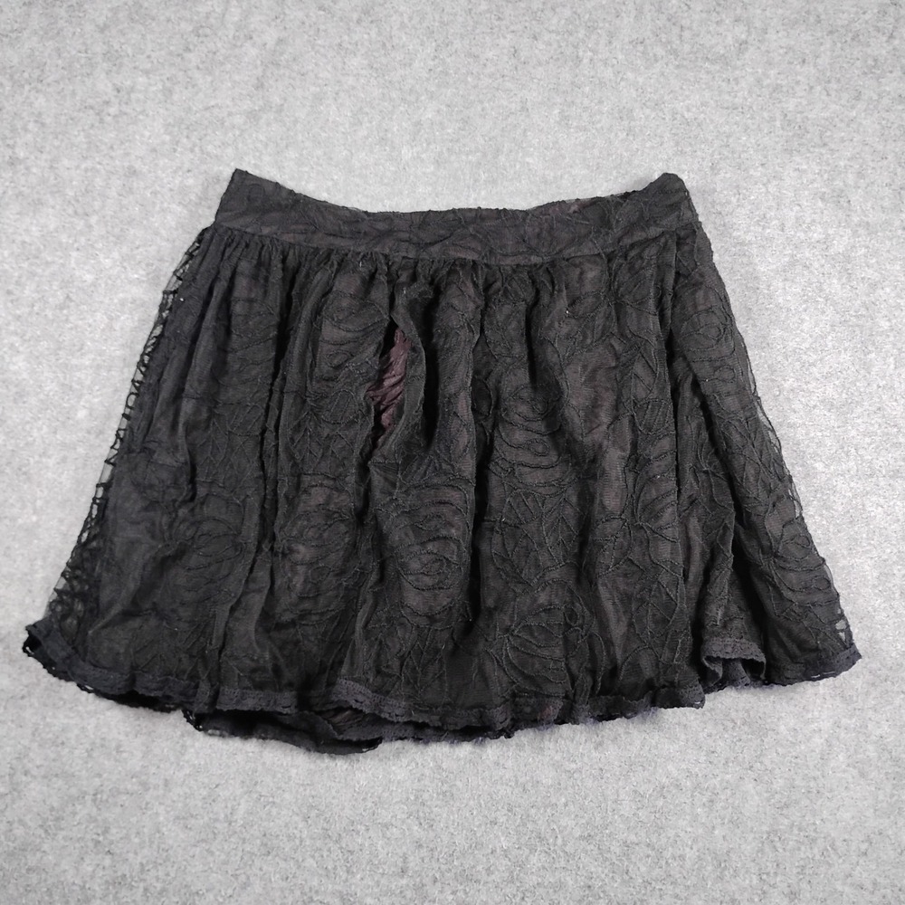 Free‎ People Black Floral Lace Mini Skirt Embroidered Mesh Boho A-Line Medium